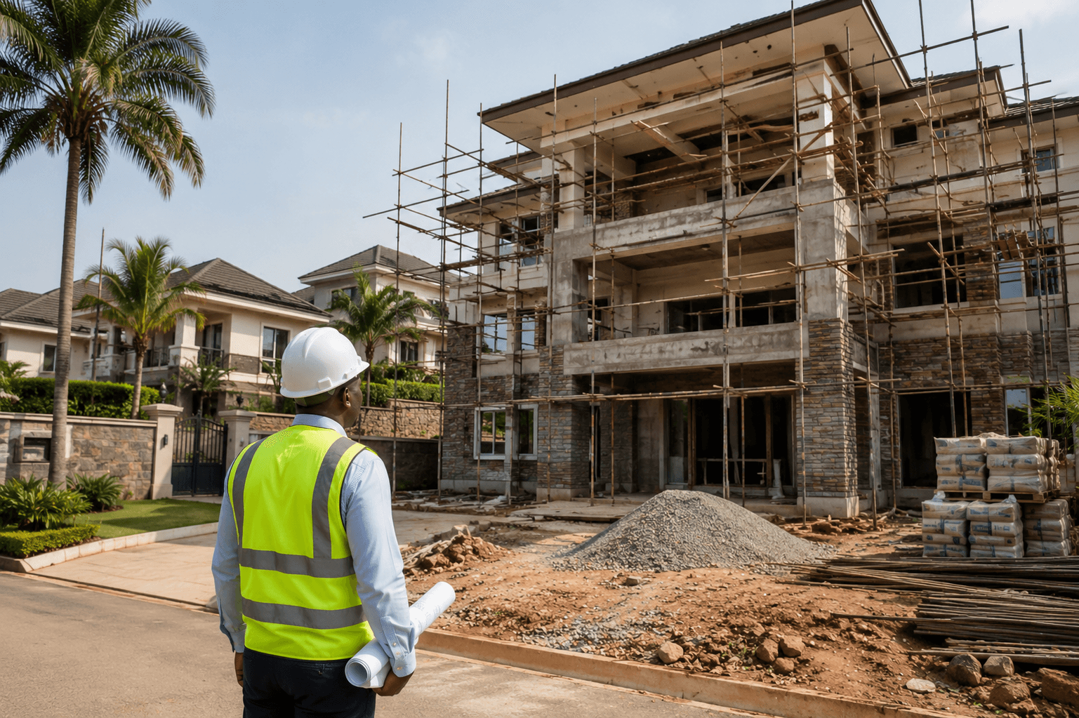 Site supervisor reviewing residential development plans